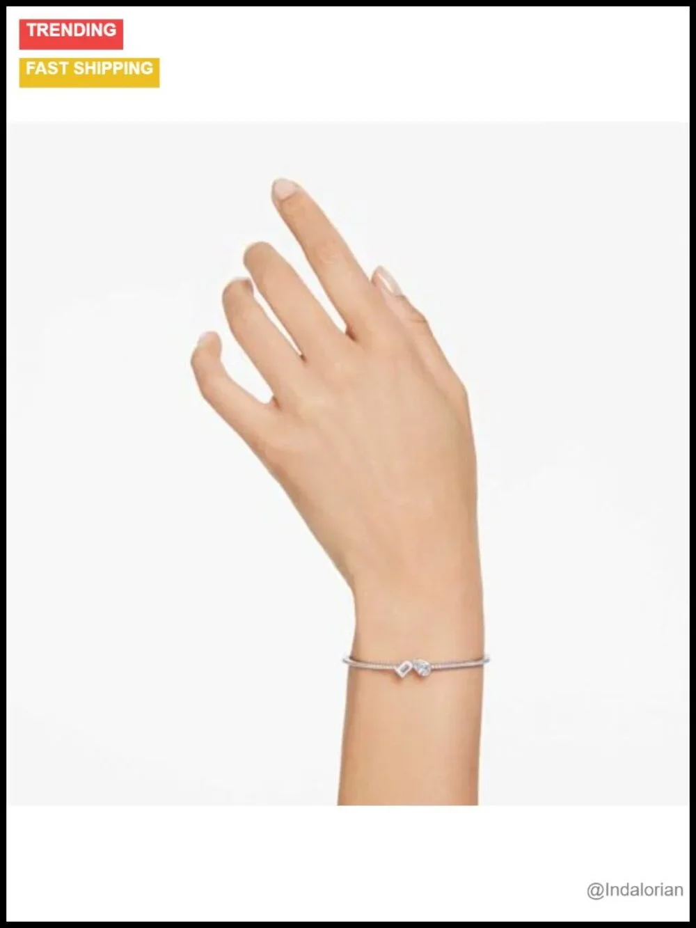 Crystal Bangle Bracelet Rhodium Finish Pear Octagon Cut